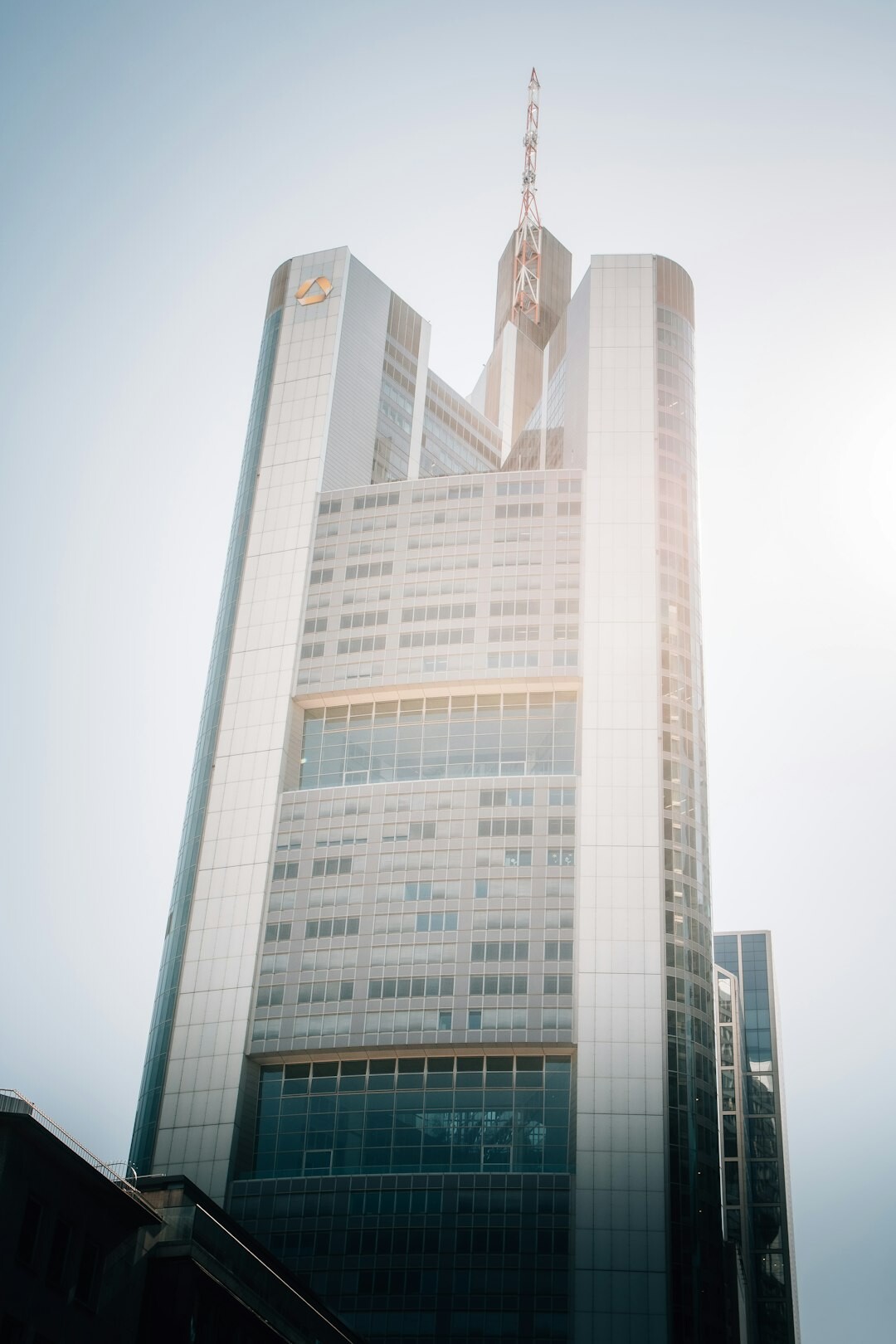 Modern glass office building exterior in a European business district
